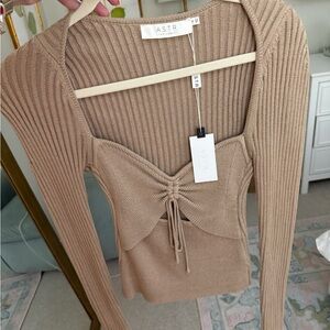 ASTR Women's Camel Ribbed Blouse